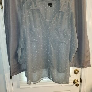 Torrid Gray Blouse with White Polka Dots
